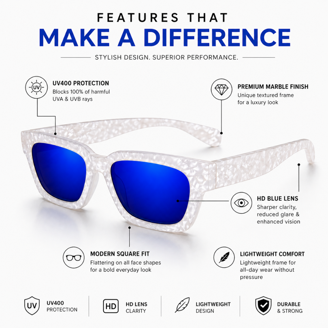 Crystal White Blue Cat Eye Funky Sunglasses for Women