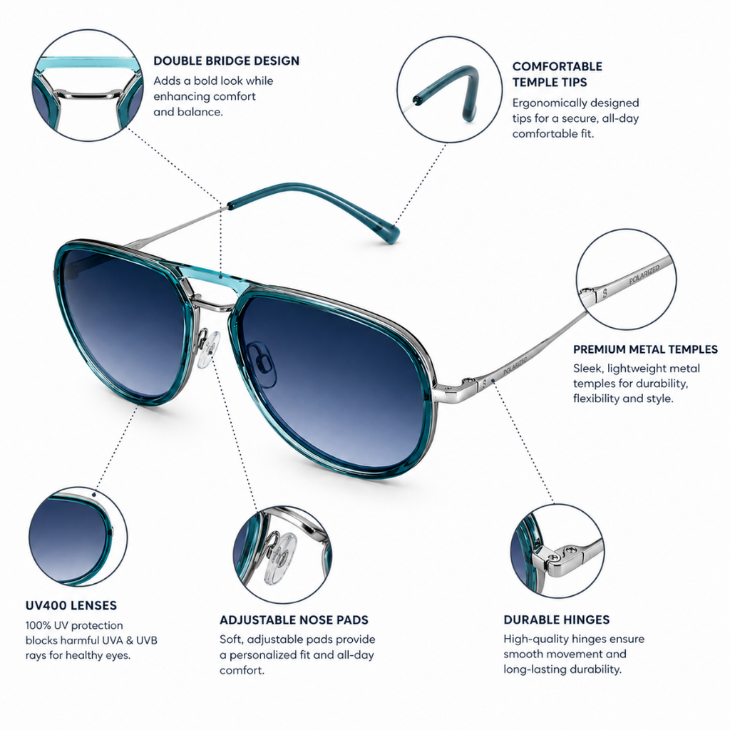 Blue Frame Aviator Classic UV Protection Sunglasses for Men and Women