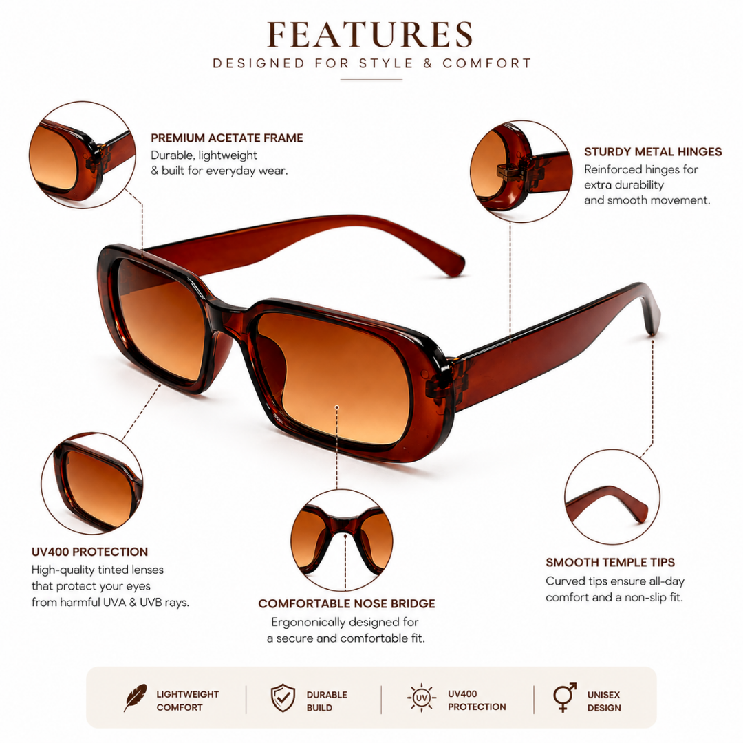 Brown Rectangle Trendy Sunglasses for Men and Women