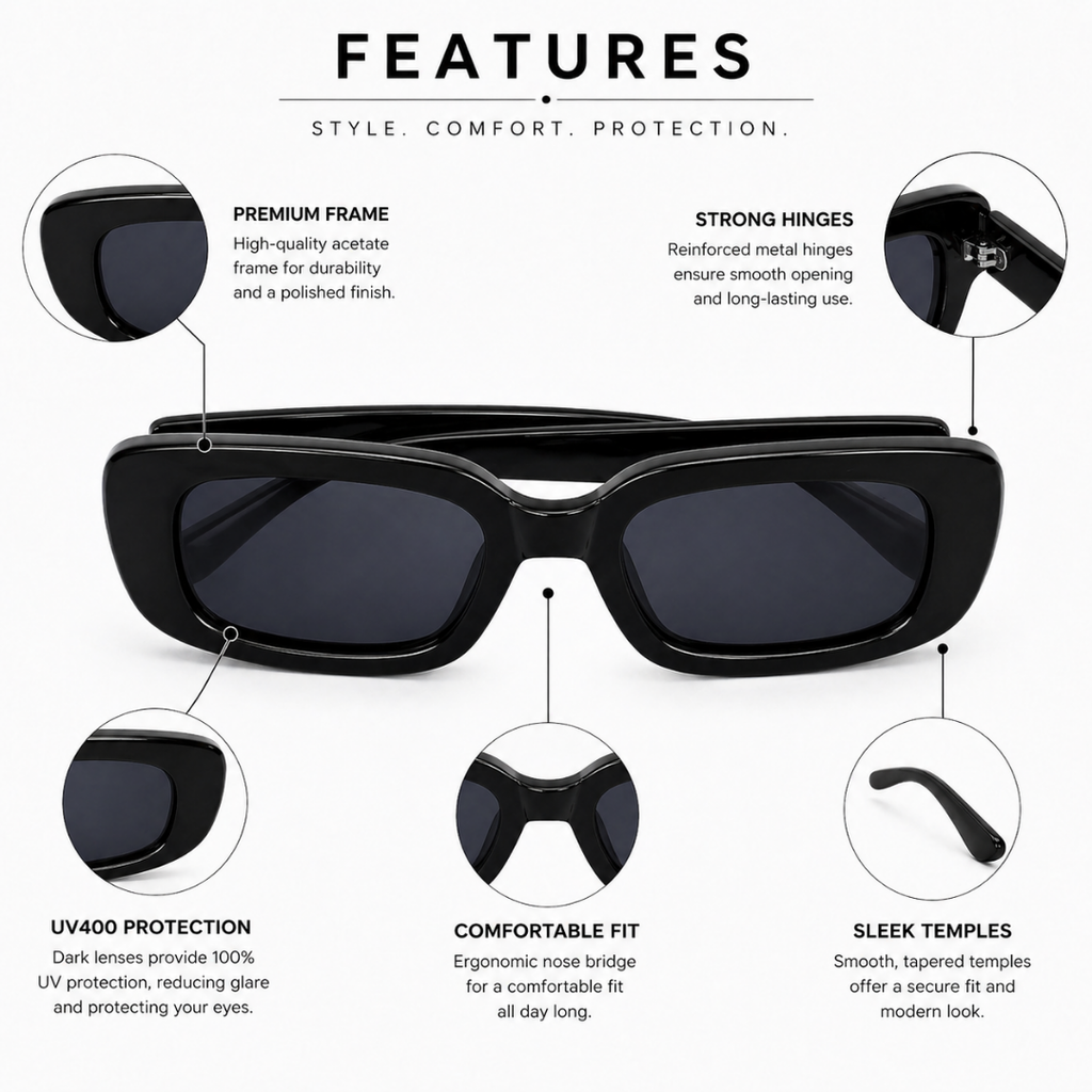 Black Square Trendy Sunglasses for Men and Women
