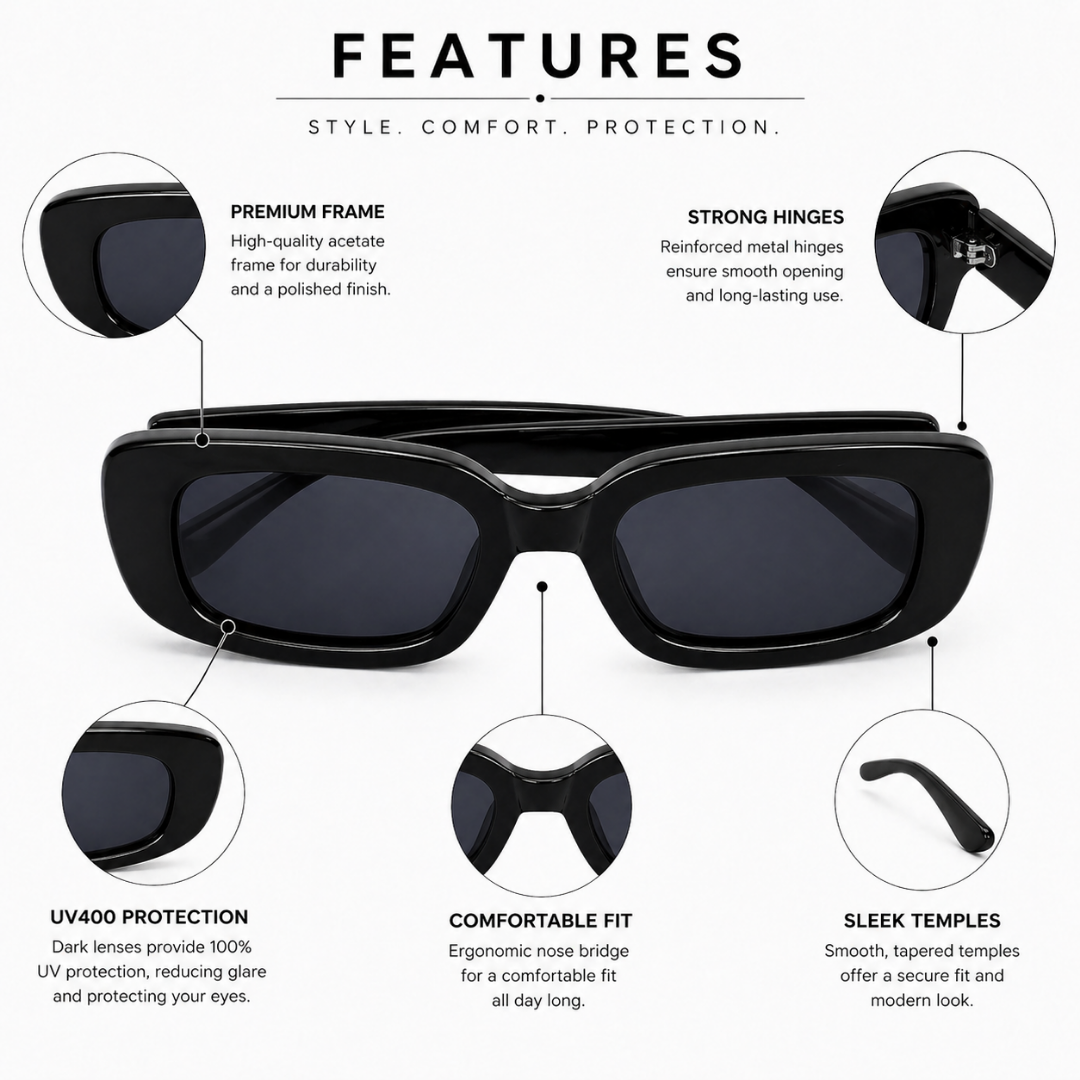 Black Square Trendy Sunglasses for Men and Women