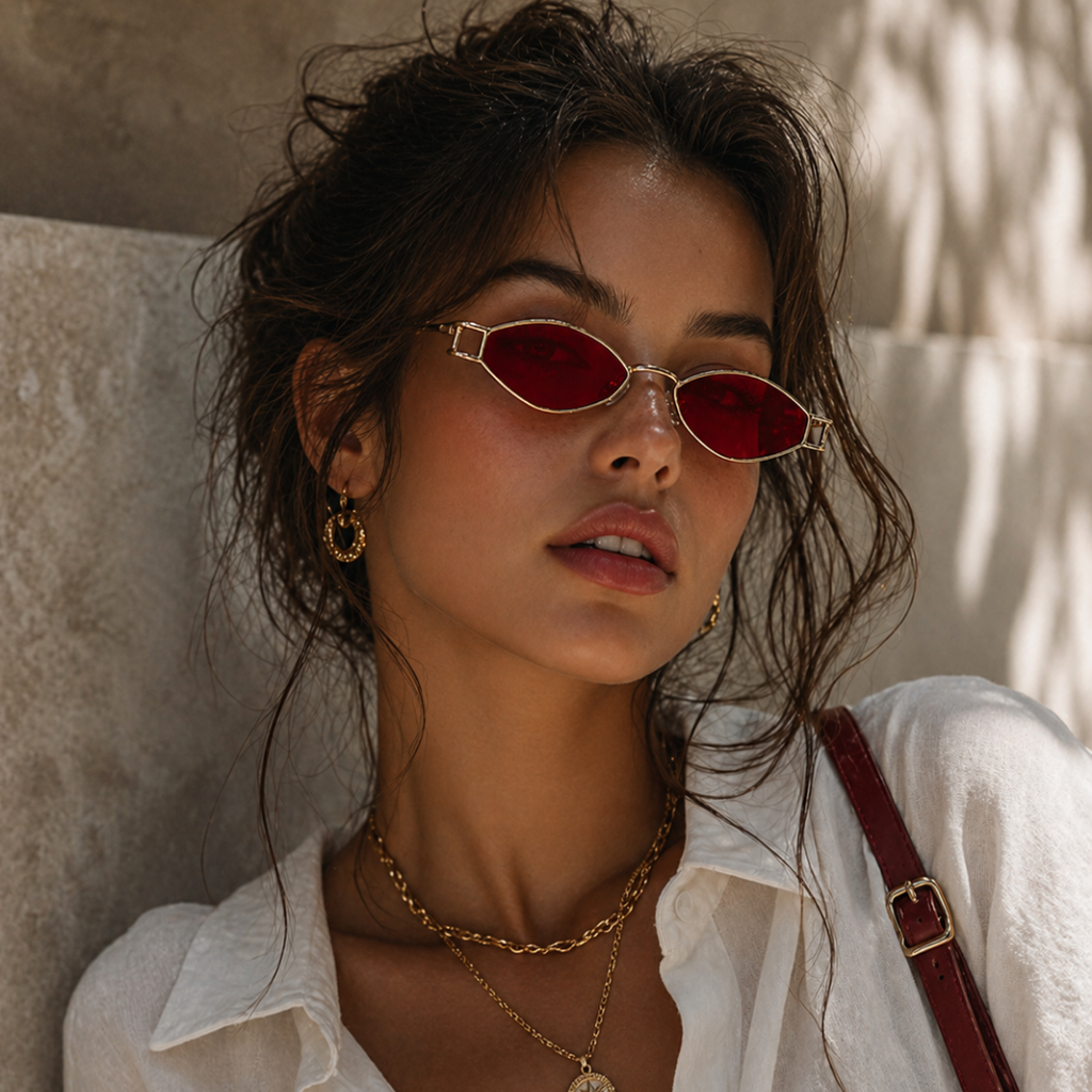 Red Hexagonal Trendy Sunglasses for Men and Women
