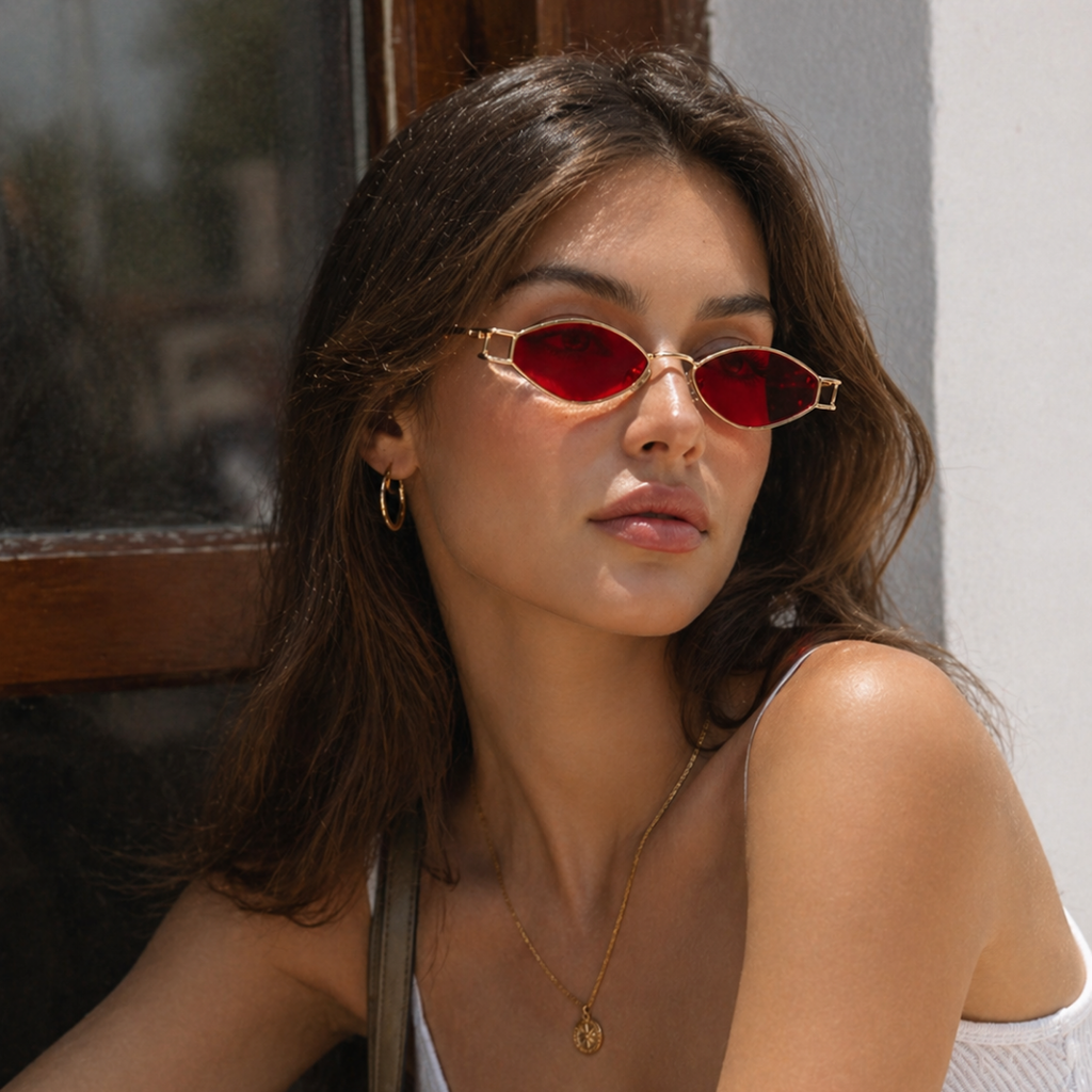 Red Hexagonal Trendy Sunglasses for Men and Women