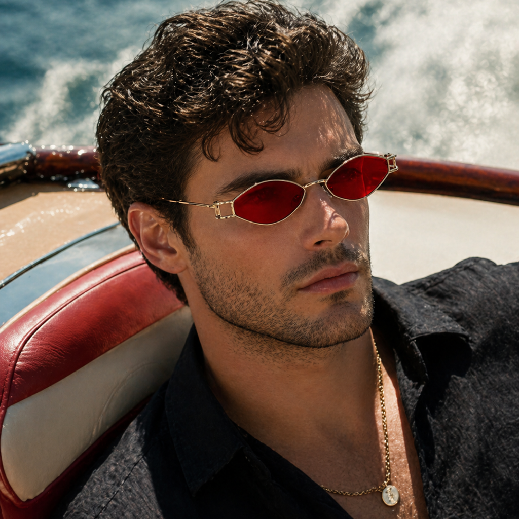 Red Hexagonal Trendy Sunglasses for Men and Women
