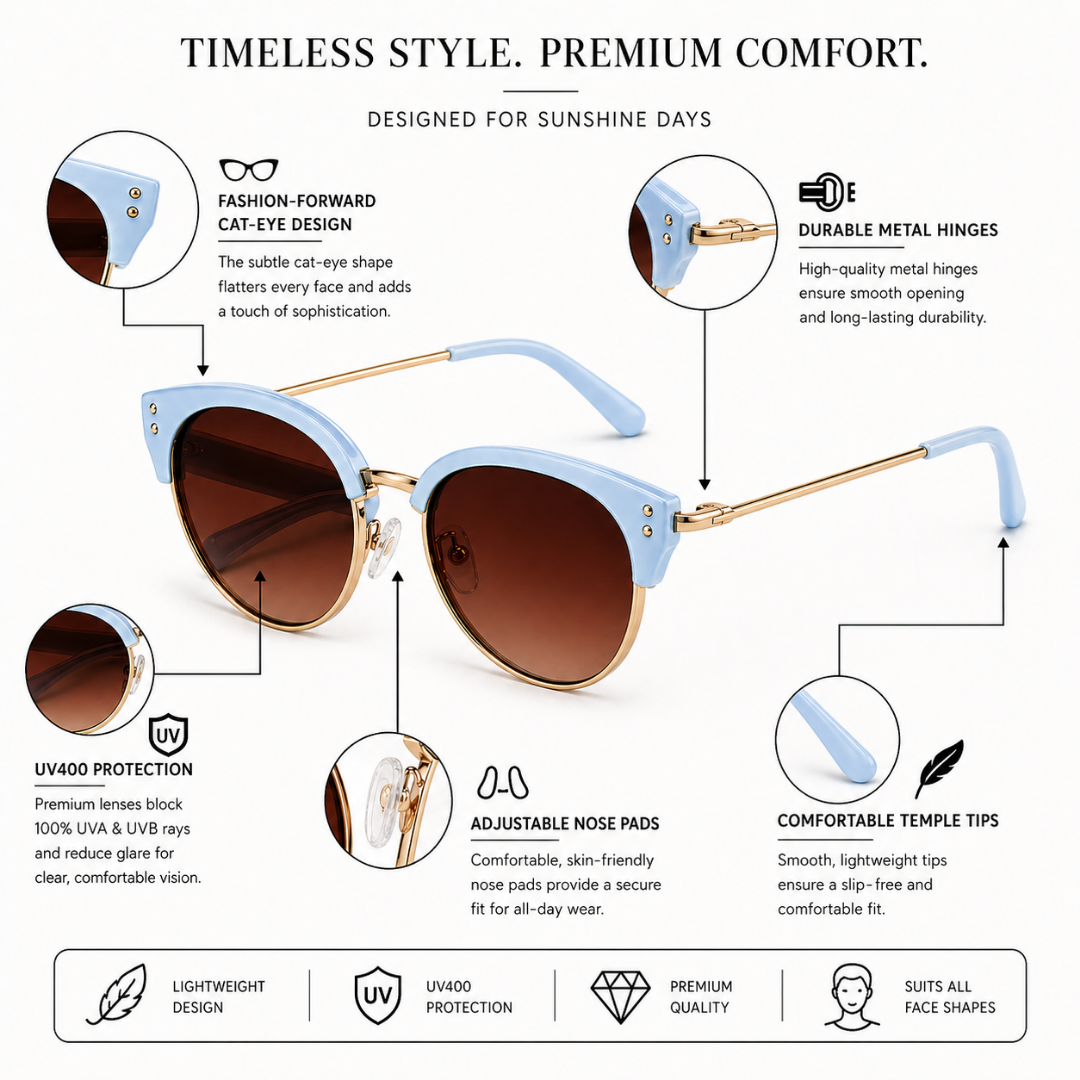 White and Brown Cat-Eye Funky Sunglasses for Women