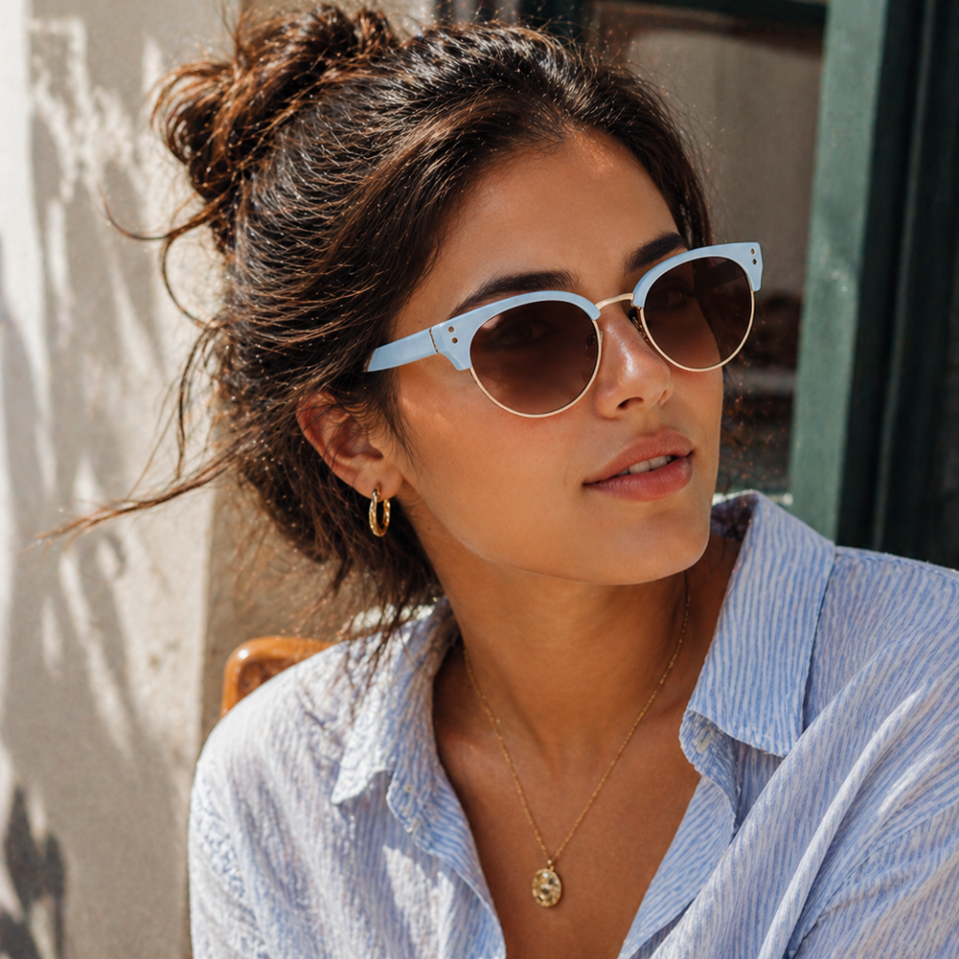White and Brown Cat-Eye Funky Sunglasses for Women