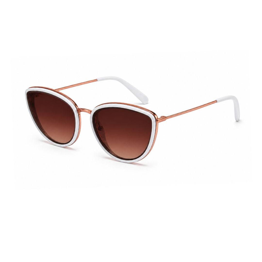 White and Brown Cat-Eye Funky Sunglasses for Women