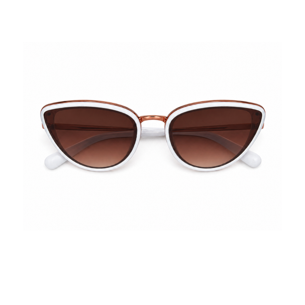 White and Brown Cat-Eye Funky Sunglasses for Women