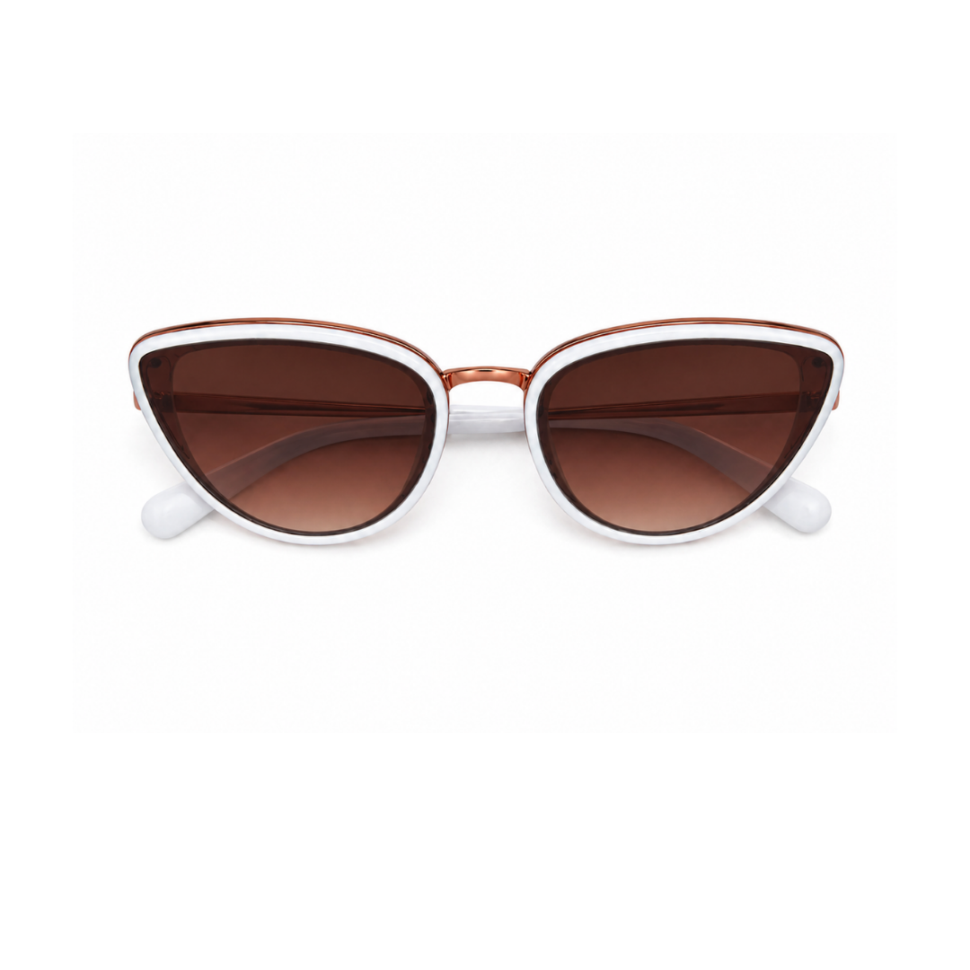 White and Brown Cat-Eye Funky Sunglasses for Women