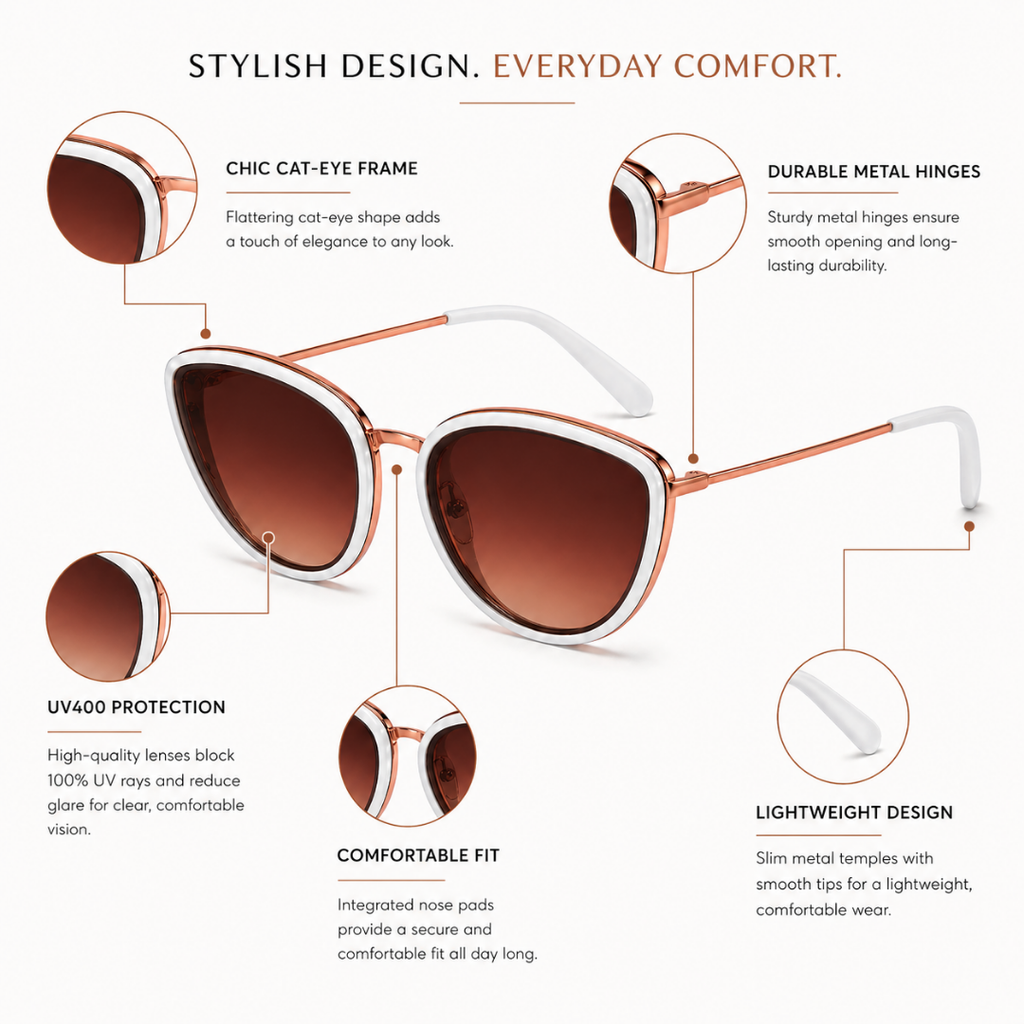 White and Brown Cat-Eye Funky Sunglasses for Women
