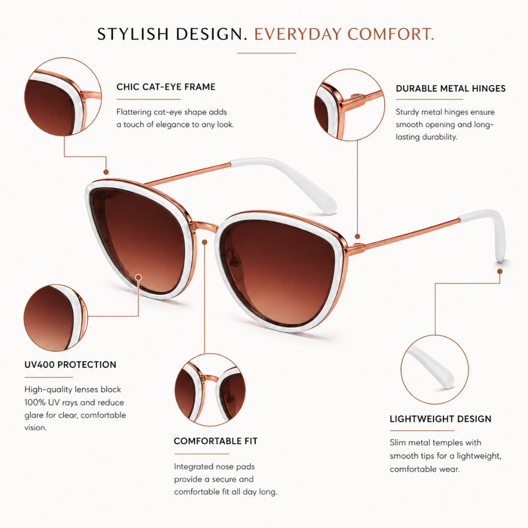 White and Brown Cat-Eye Funky Sunglasses for Women