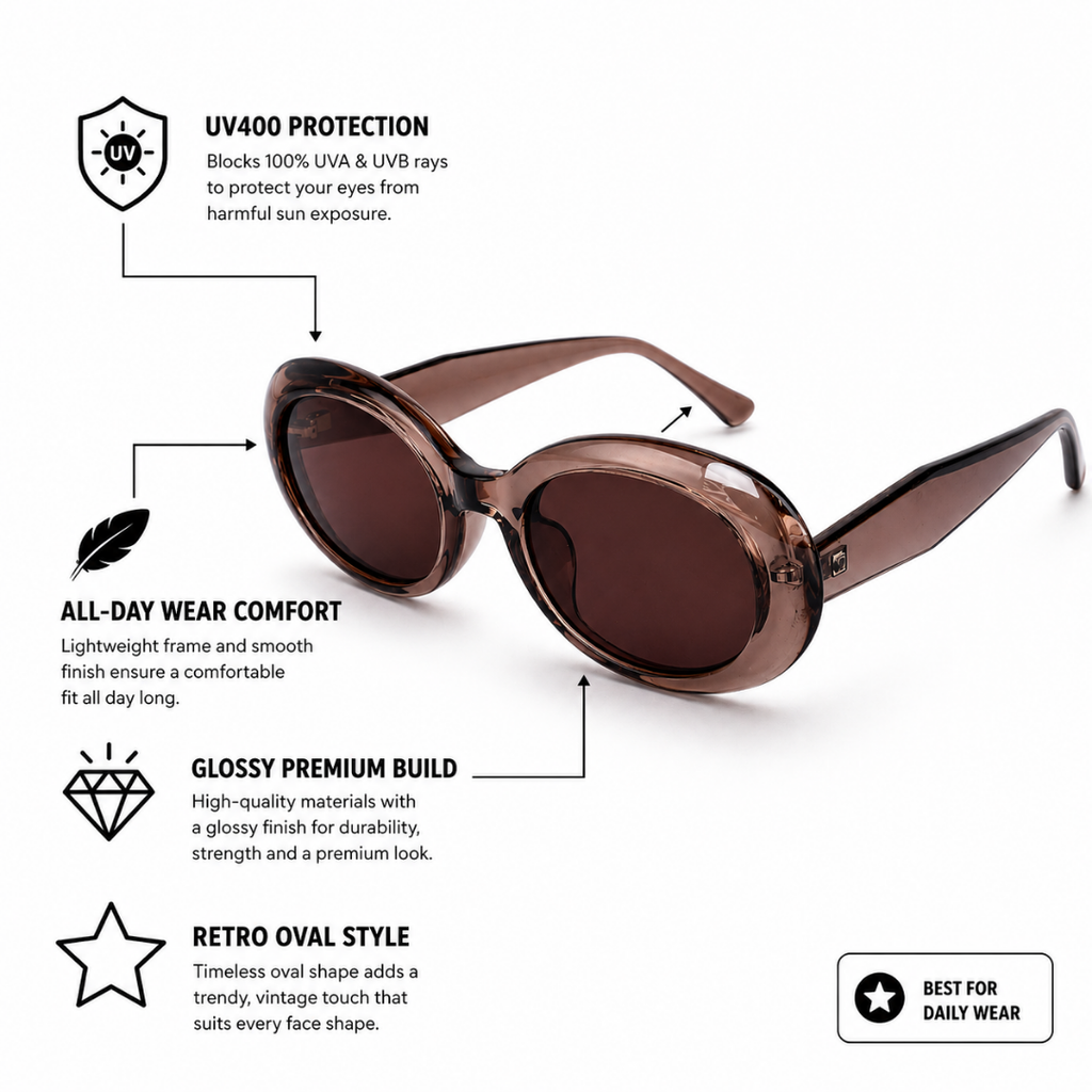Brown Oval Trendy  Sunglasses for Women