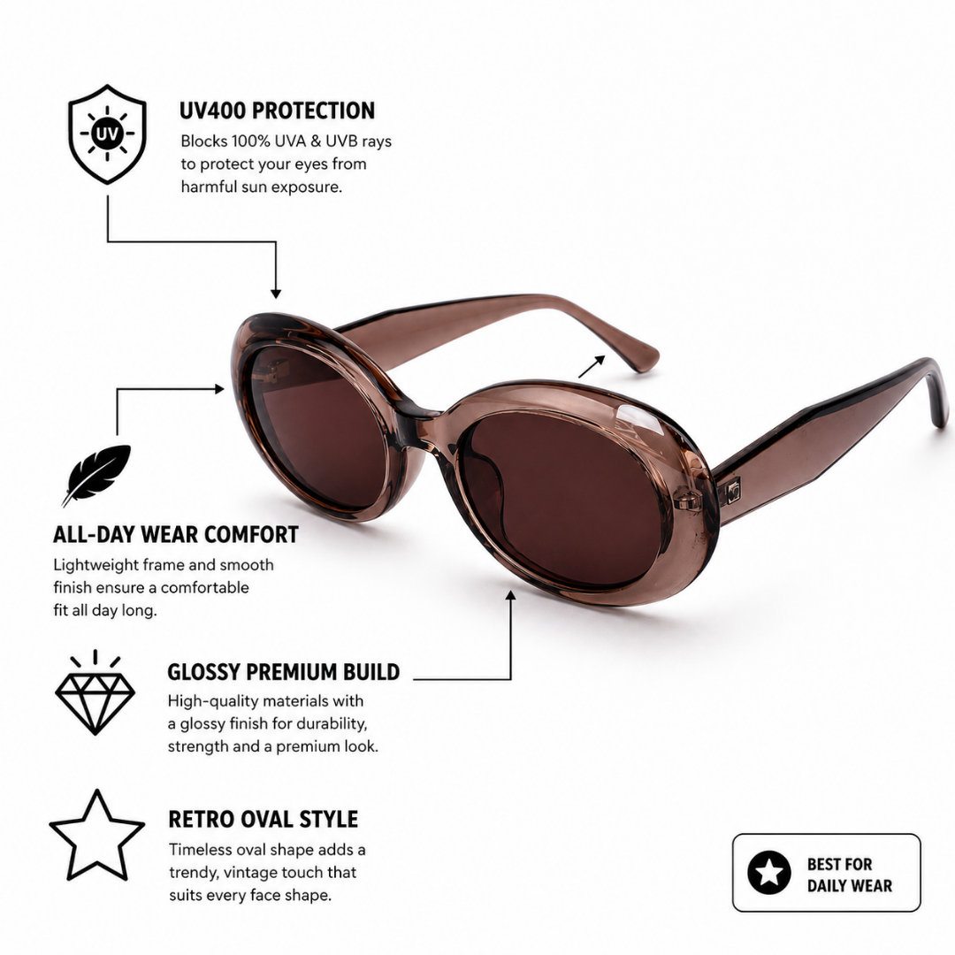 Brown Oval Trendy  Sunglasses for Women