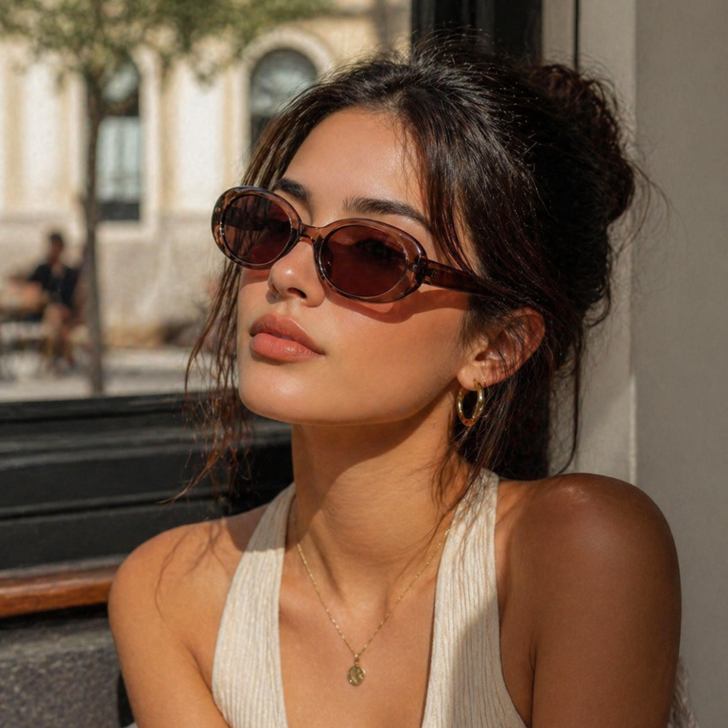 Brown Oval Trendy  Sunglasses for Women