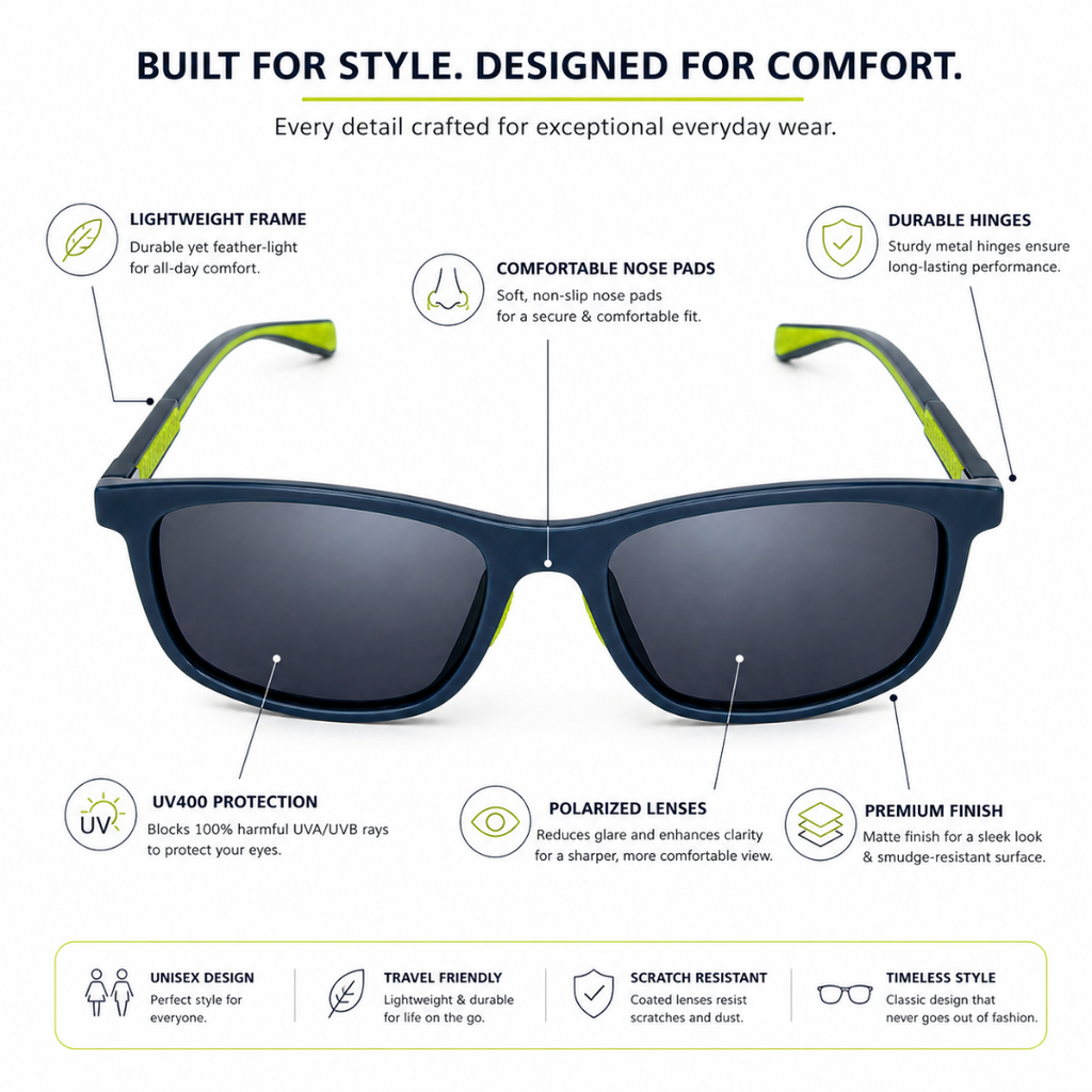Black Square Trendy Polarized sunglasses for Men and Women