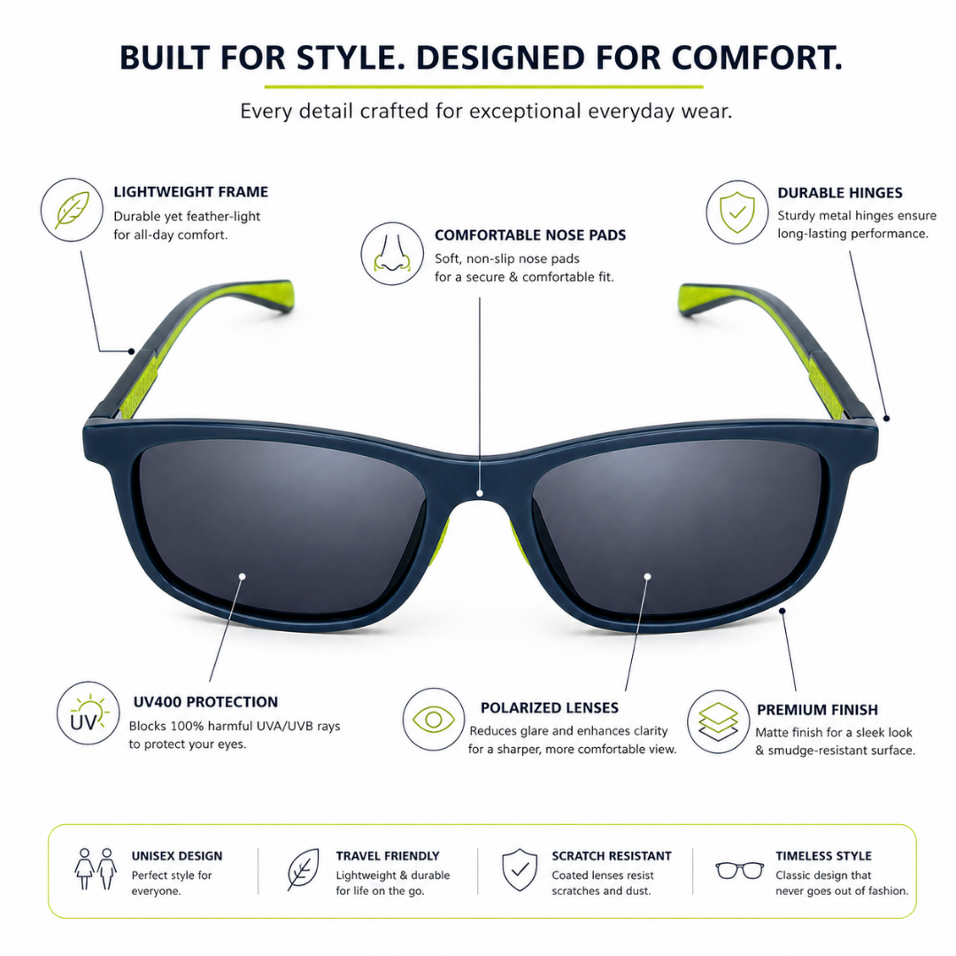 Black Square Trendy Polarized sunglasses for Men and Women