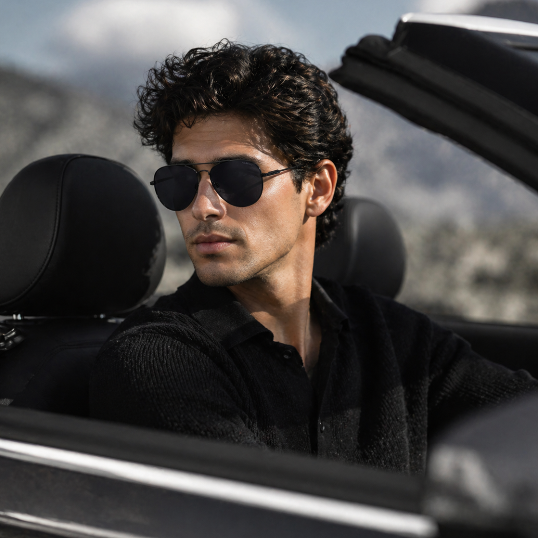 Black Aviator Trendy Polarized Sunglasses for Men