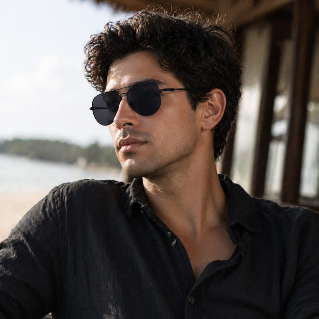 Black Aviator Trendy Polarized Sunglasses for Men