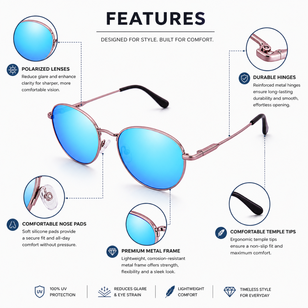 Blue Round Trendy UV Protection Sunglasses for Men and Women