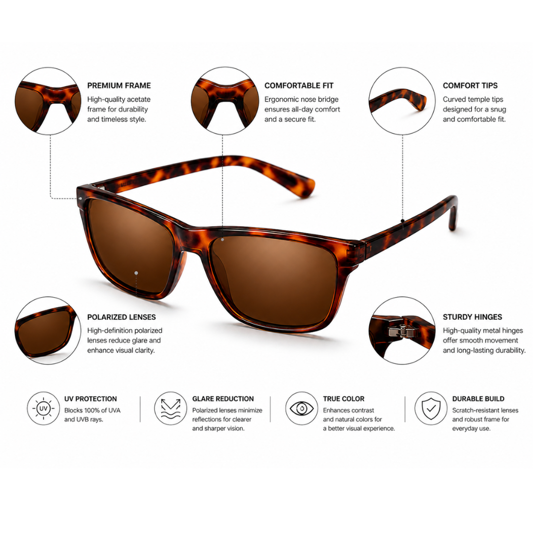 Brown Leopard Square Trendy Polarized Sunglasses for Men and Women