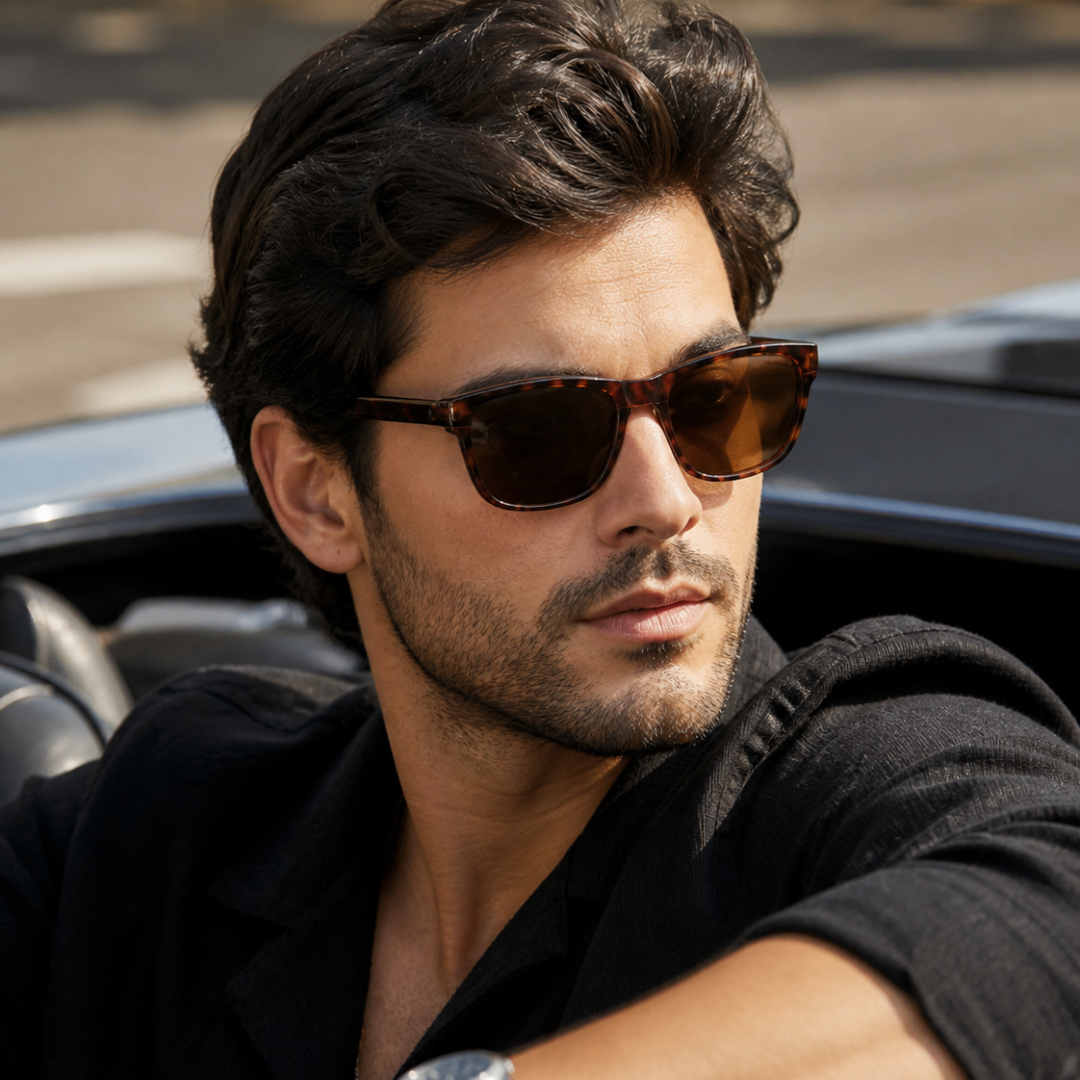Brown Leopard Square Trendy Polarized Sunglasses for Men and Women