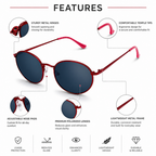 Black Maroon Round Trendy Polarized Sunglasses for Men and Women