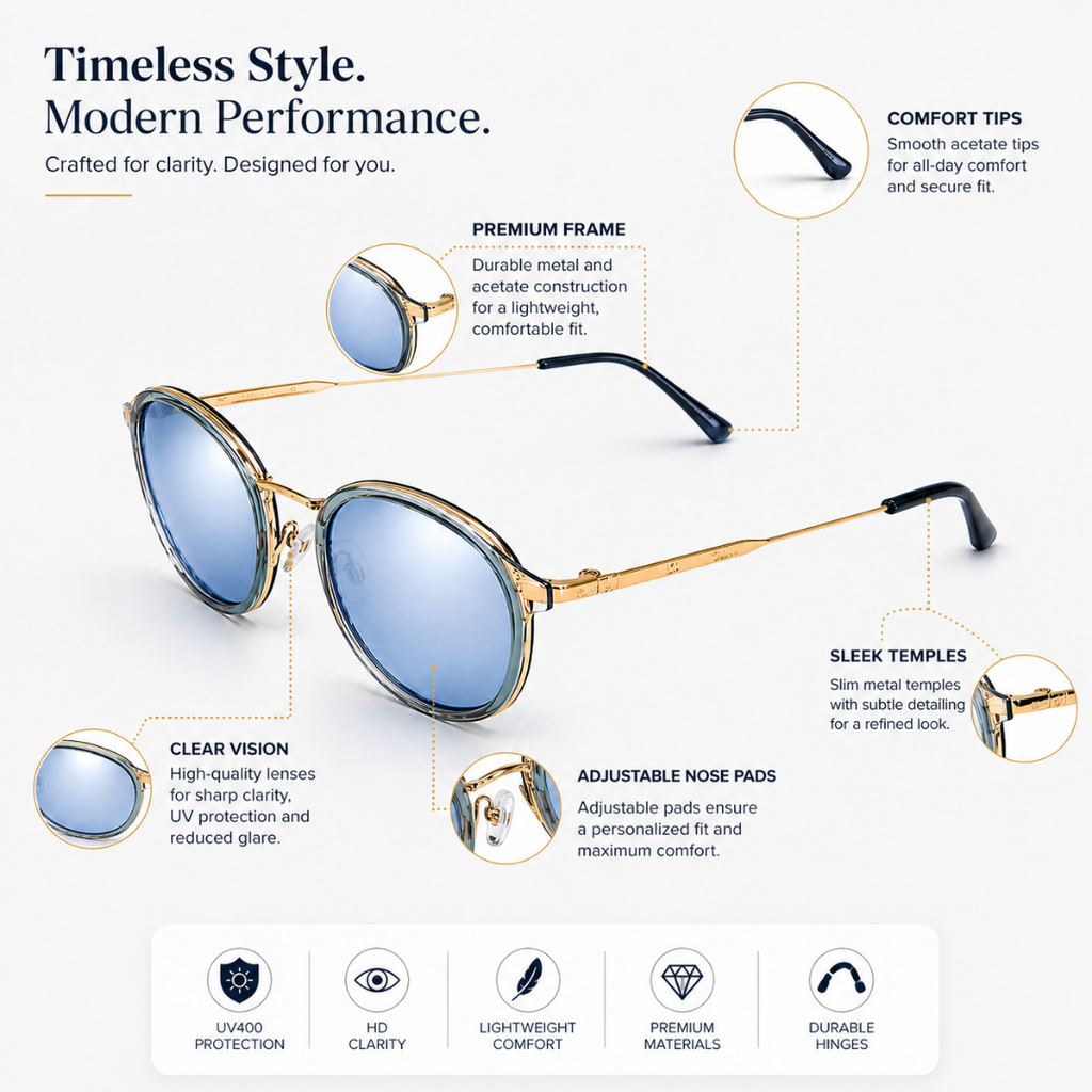 Gold Frame Oval Classic UV Protection Sunglasses for Men