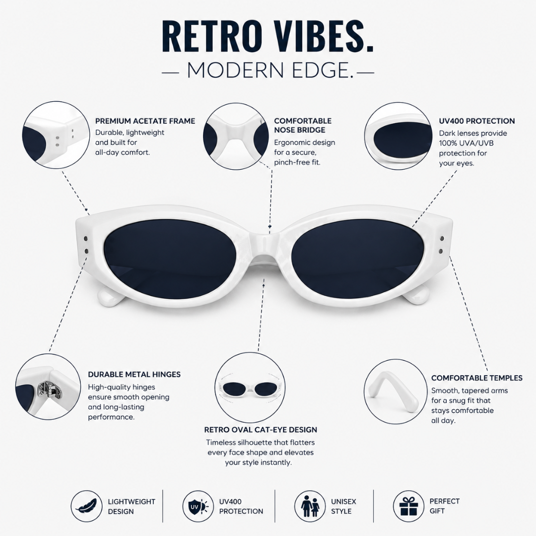 White Black Oval Trendy UV Protection Sunglasses for Men and Women