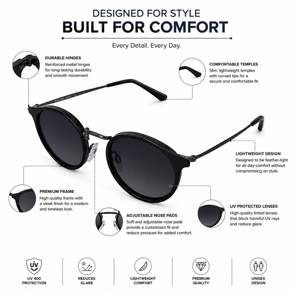 Black Round Trendy Polarized Sunglasses for Men and Women