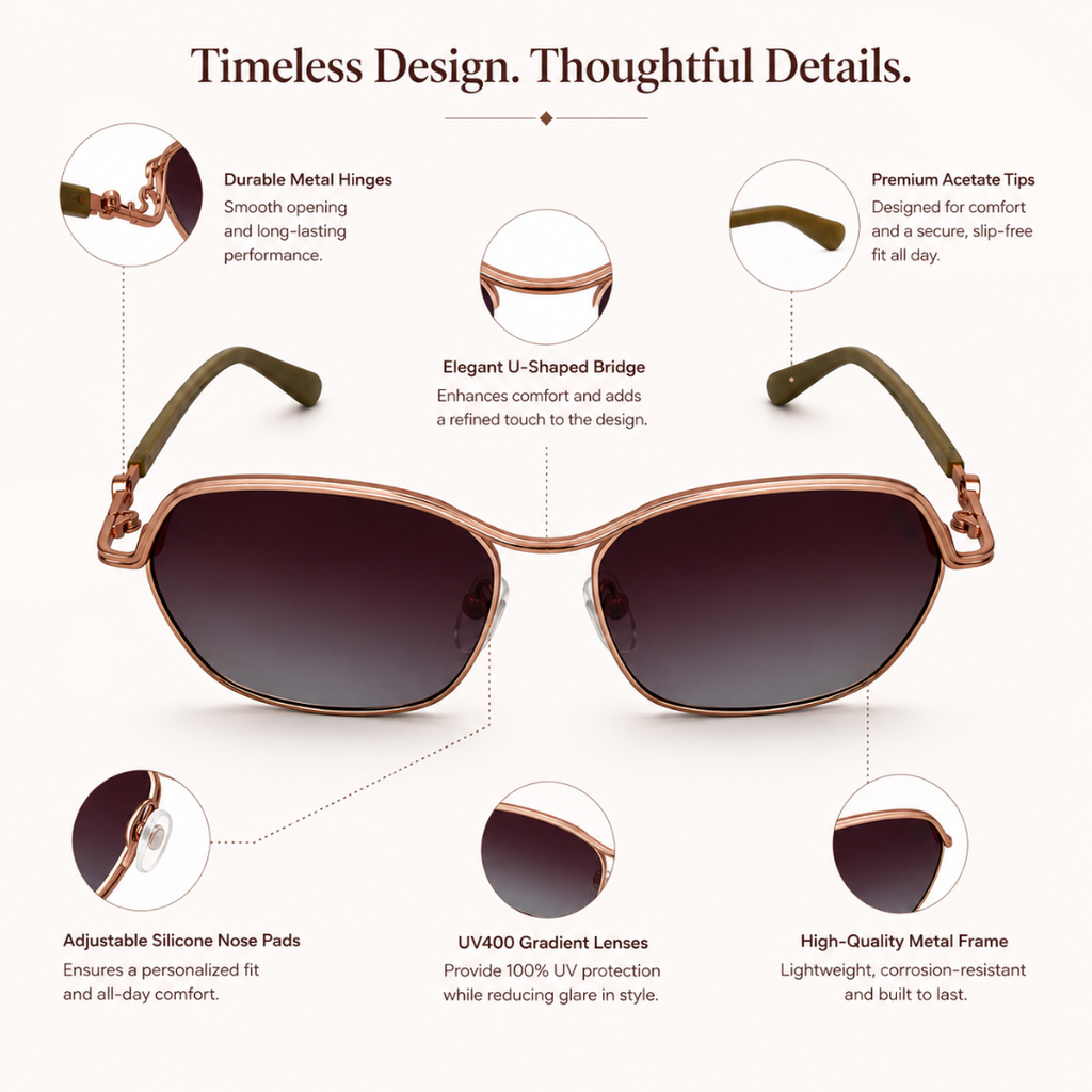 Rose Gold Rectangle Trendy Polarized Sunglasses for Women