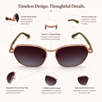 Rose Gold Rectangle Trendy Polarized Sunglasses for Women