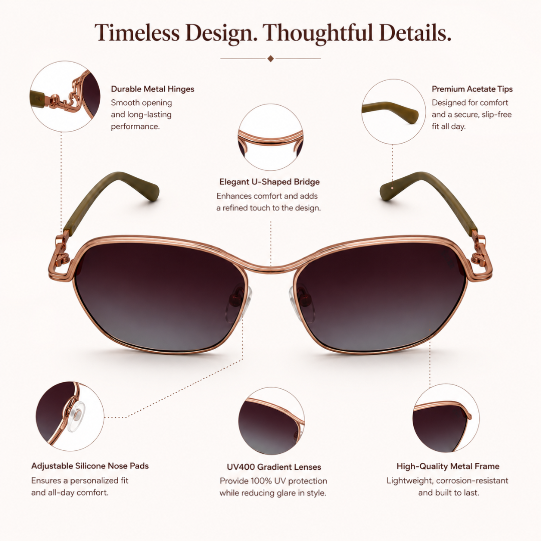 Rose Gold Rectangle Trendy Polarized Sunglasses for Women