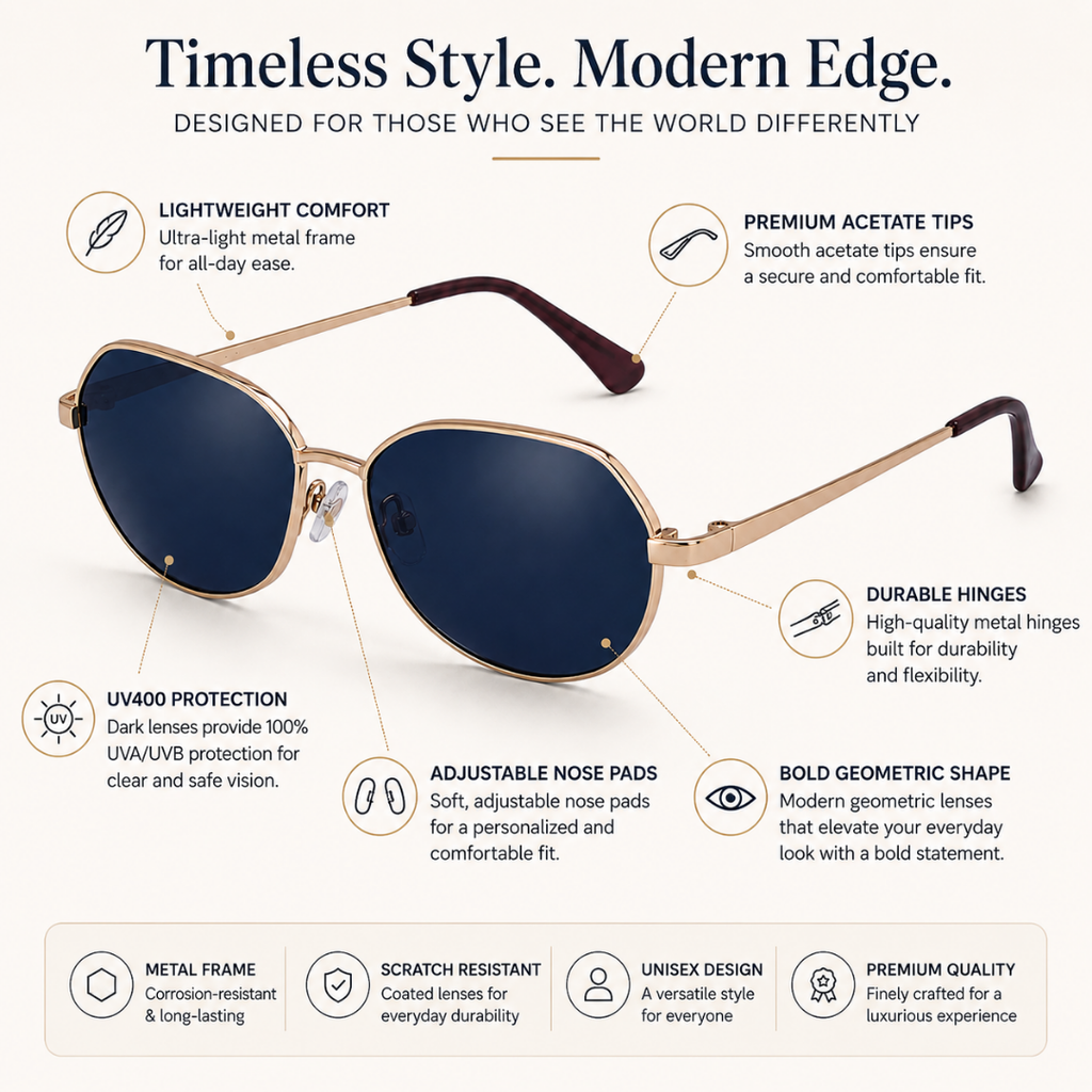 Black Gold Hexagon Classic UV Protection Sunglasses for Men and Women