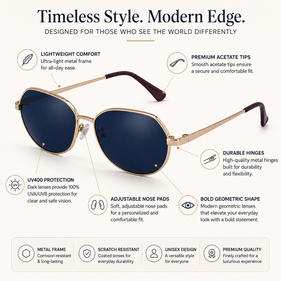 Black Gold Hexagon Classic UV Protection Sunglasses for Men and Women