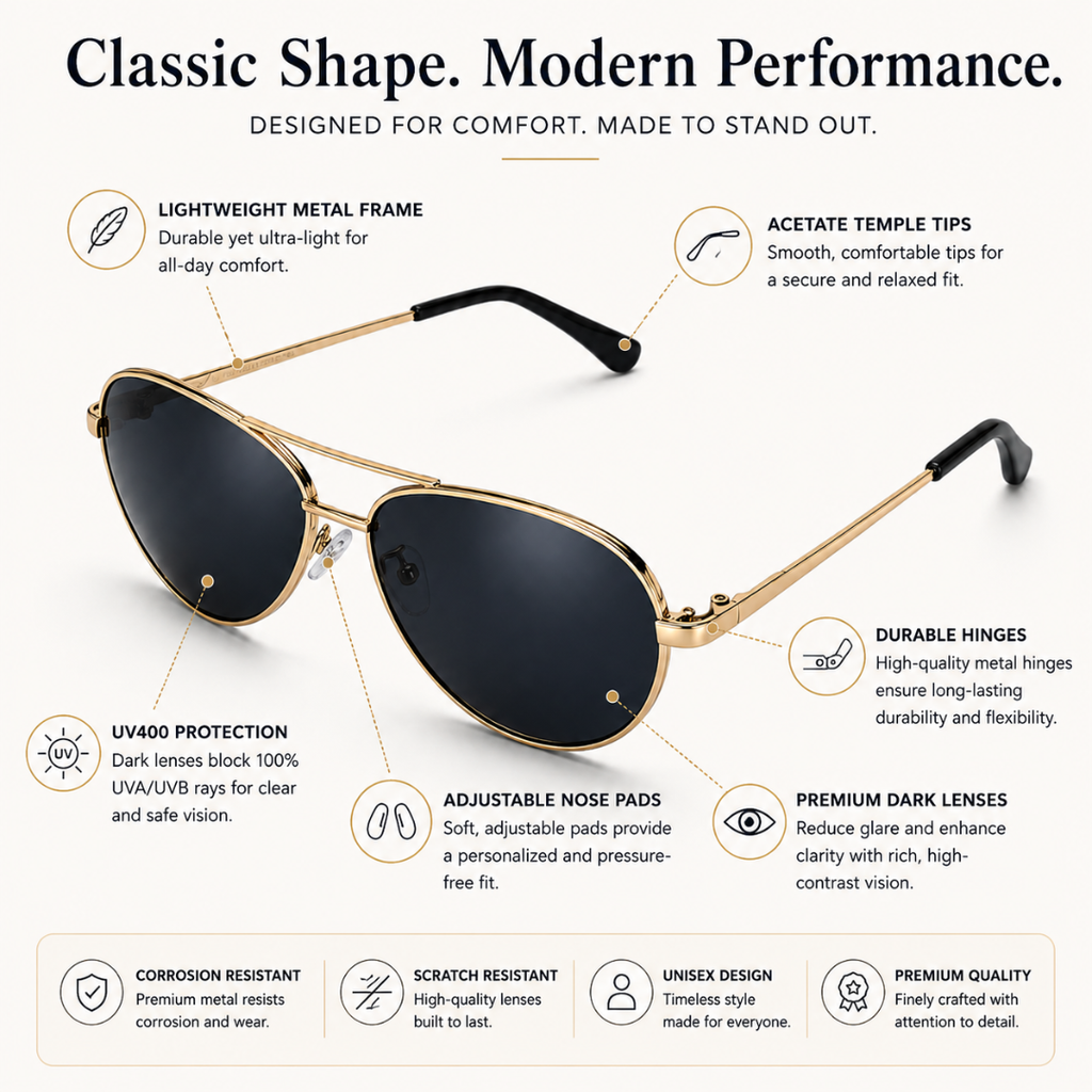 Gold Frame Aviator Classic UV Protection Sunglasses for Men and Women