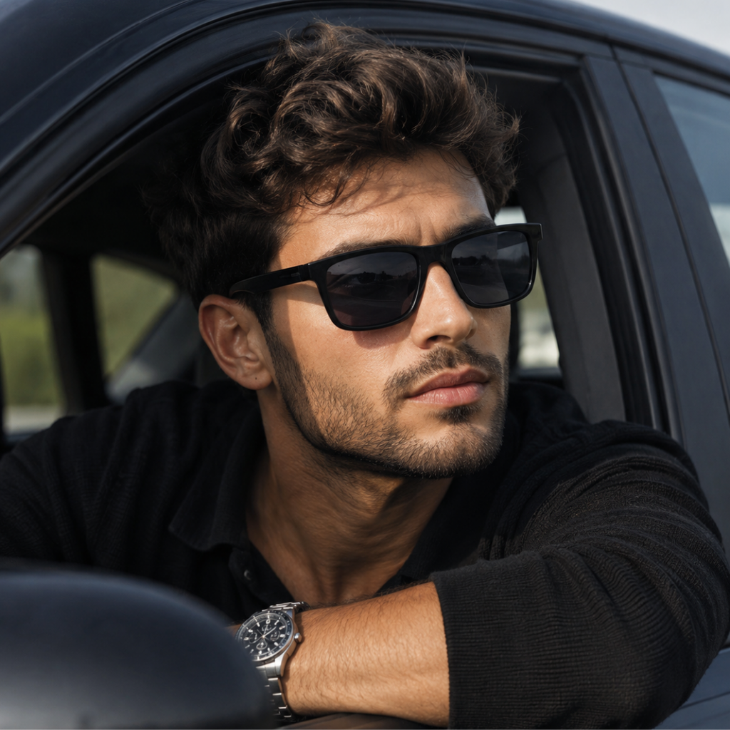 Black Rectangle Trendy Polarized Sunglasses for Men