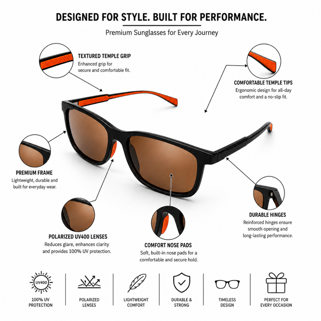 Black Brown Rectangle Trendy Polarized Sunglasses for Men