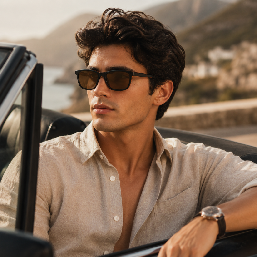 Black Brown Rectangle Trendy Polarized Sunglasses for Men