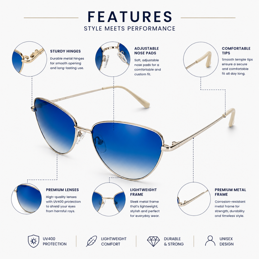 Blue Cat Eye Classic UV Protection Sunglasses for Women