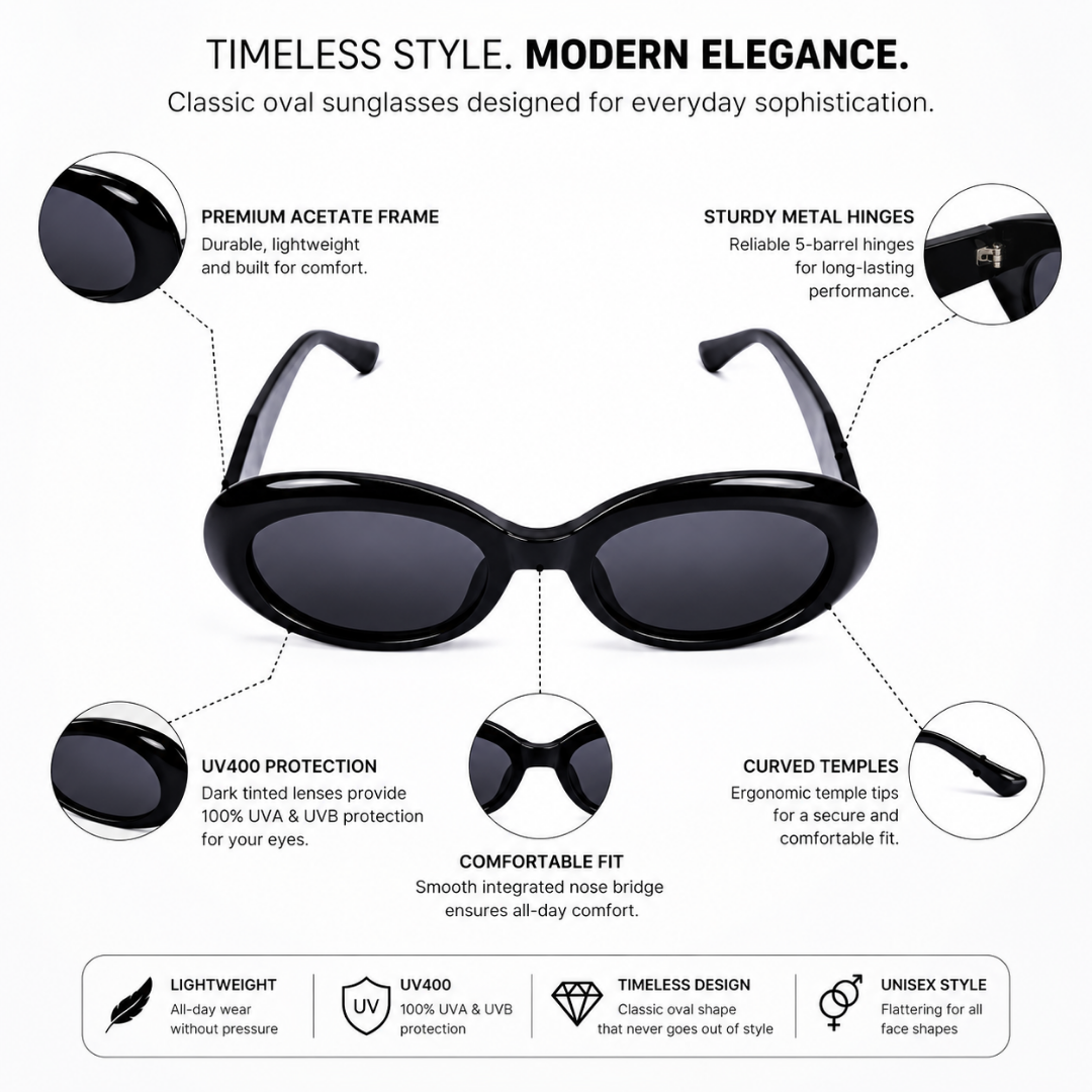 Black Oval Trendy Polarized Sunglasses for Men and Women