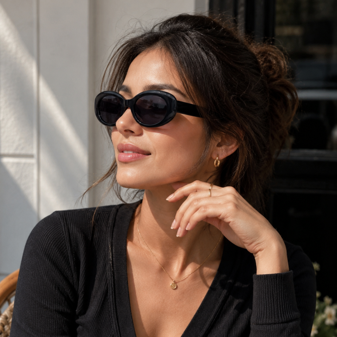 Black Oval Trendy Polarized Sunglasses for Men and Women