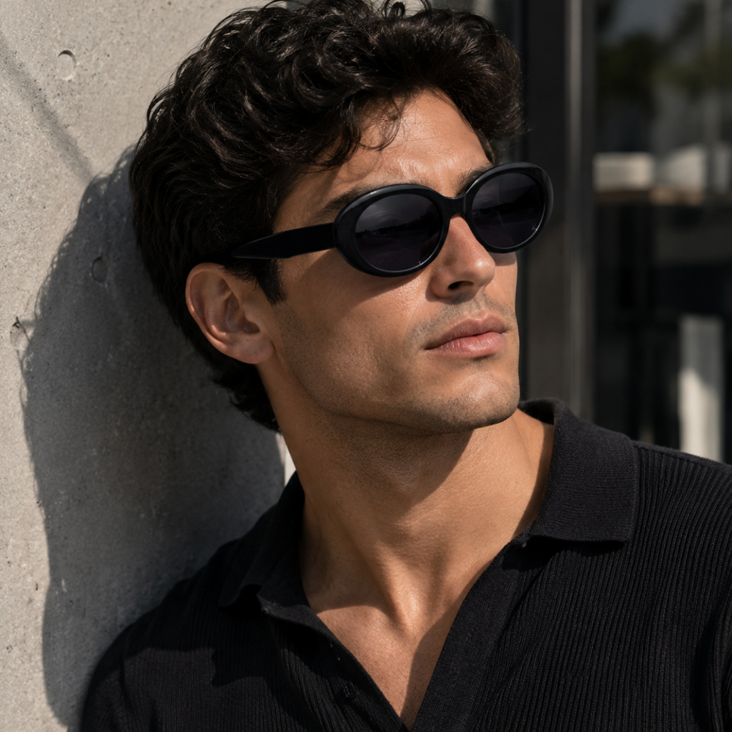 Black Oval Trendy Polarized Sunglasses for Men and Women