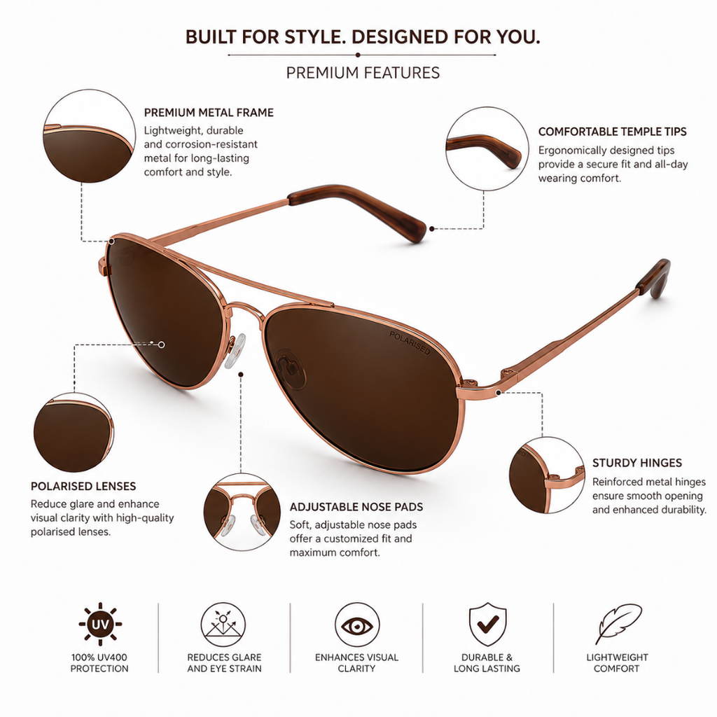 Rose Gold Aviator Classic UV Protection Sunglasses for Men and Women