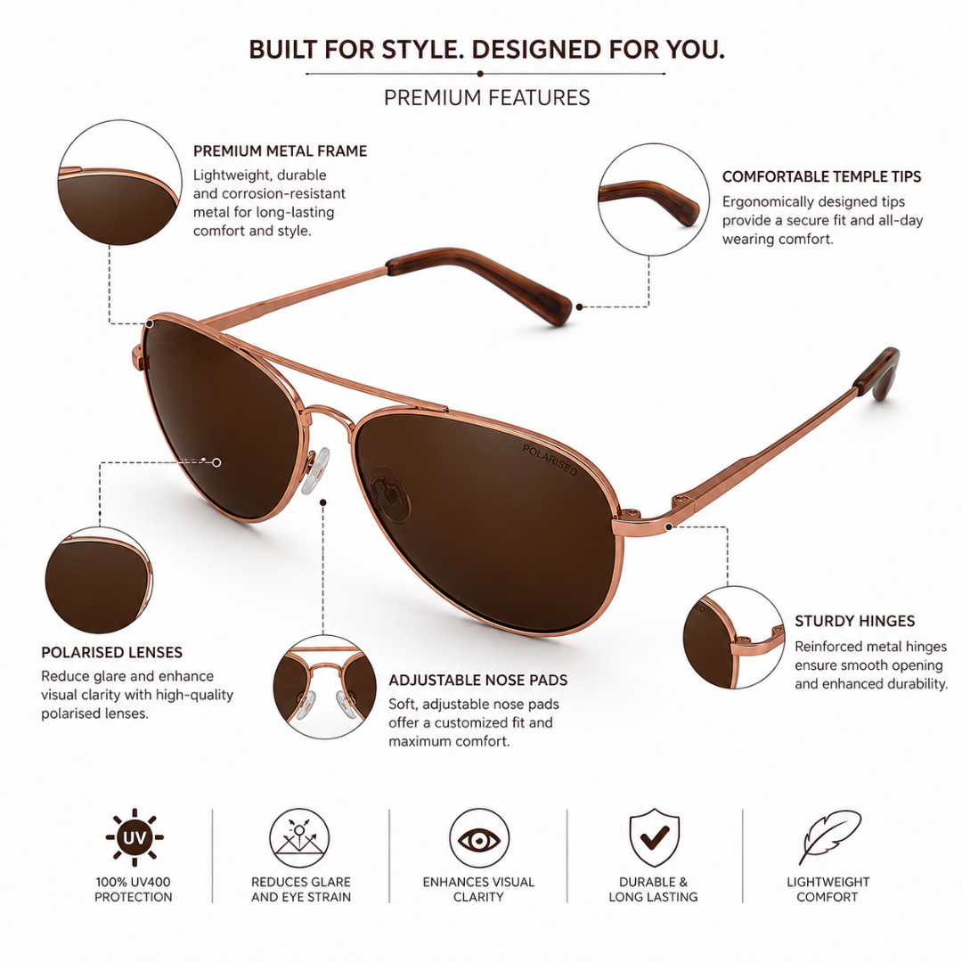 Rose Gold Aviator Classic UV Protection Sunglasses for Men and Women