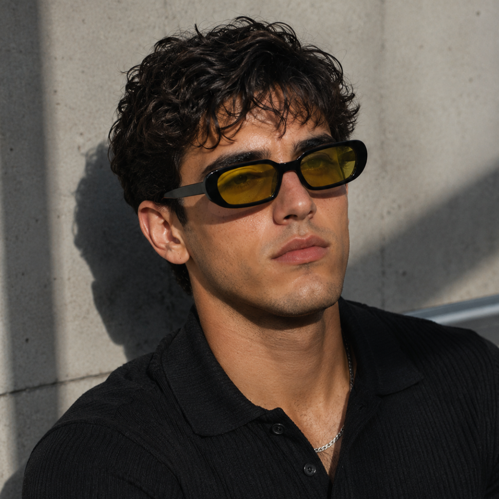 Black Yellow Oval Polarised Trendy Sunglasses for Men and Women