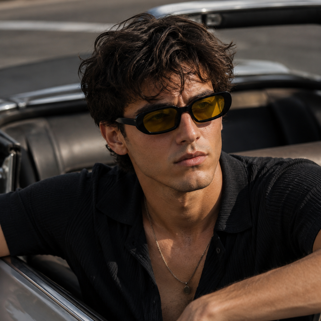 Black Yellow Oval Polarised Trendy Sunglasses for Men and Women