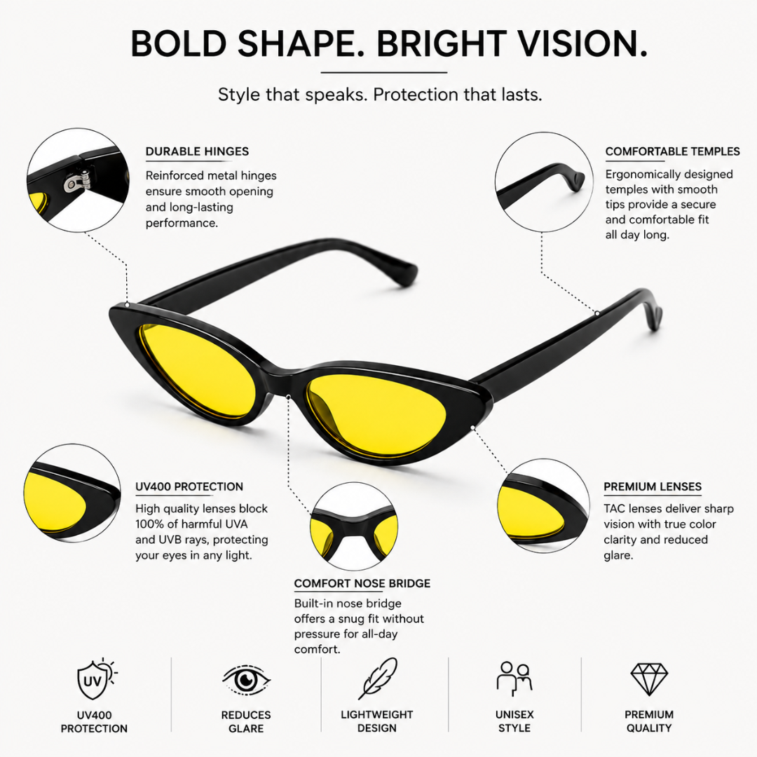 Black Yellow Cat Eye Funky Sunglasses for Women