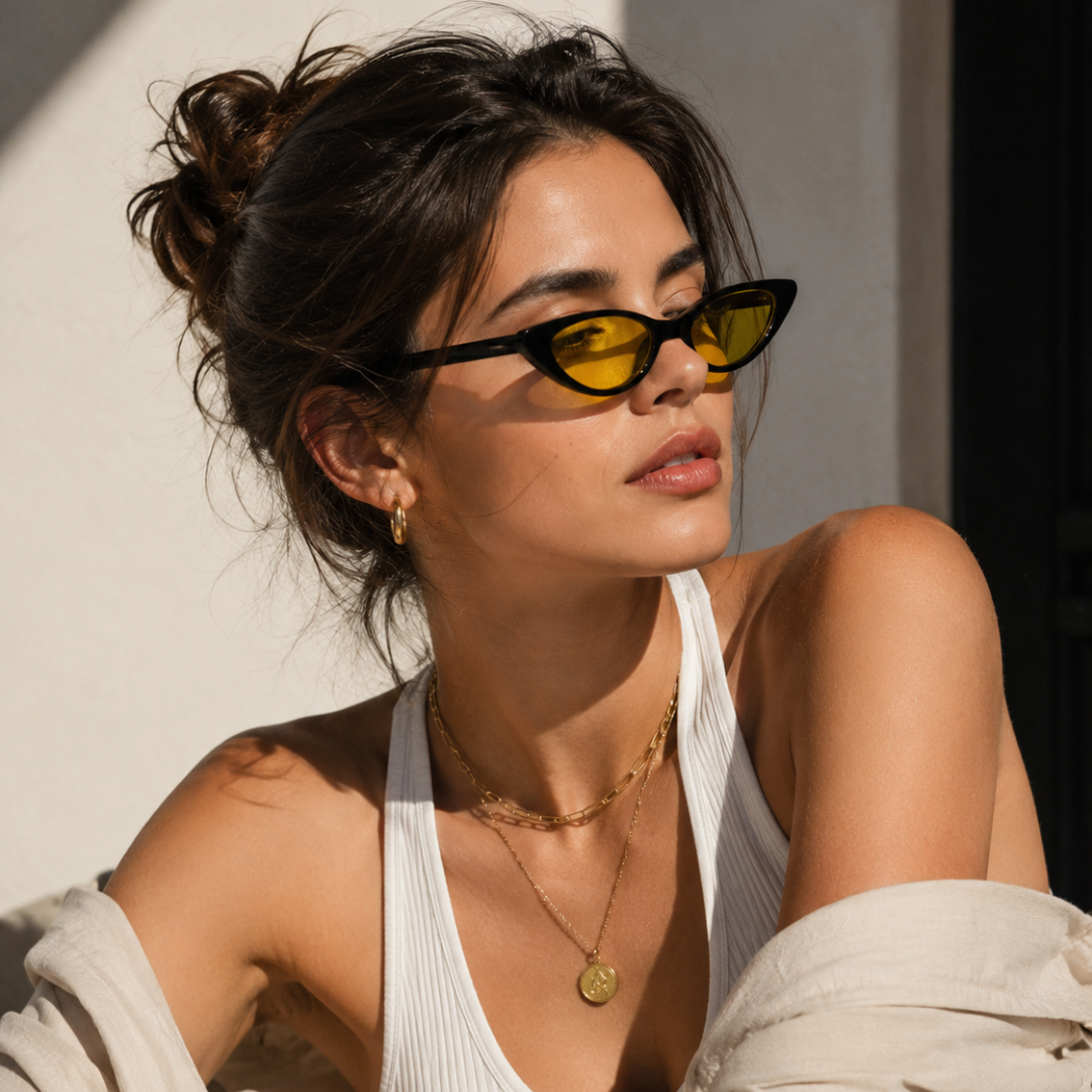Black Yellow Cat Eye Funky Sunglasses for Men and Women