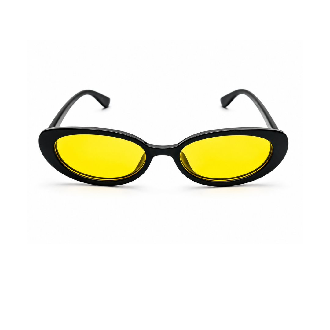 Black Yellow Oval Trendy Sunglasses for Men and Women