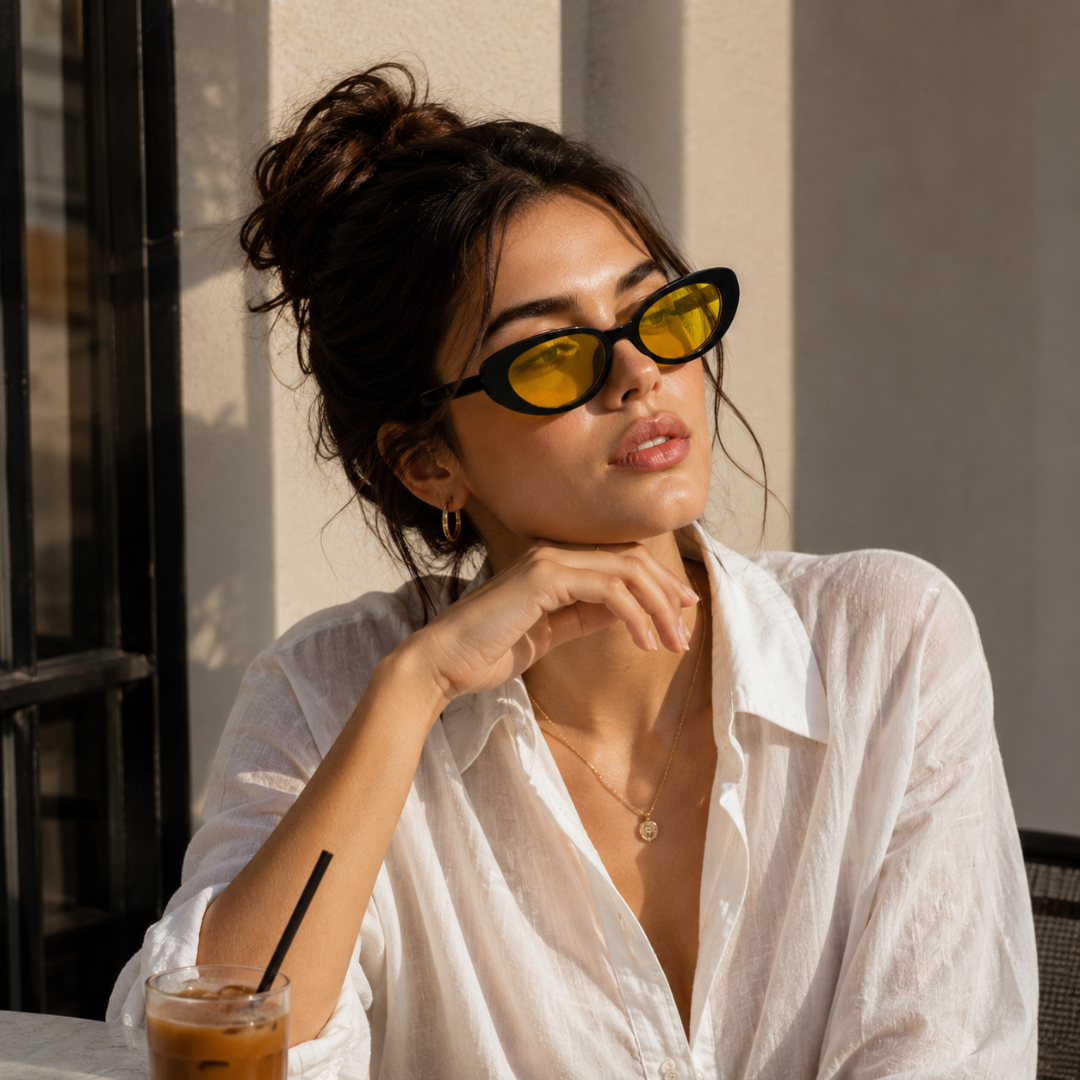 Black Yellow Oval Trendy Sunglasses for Men and Women